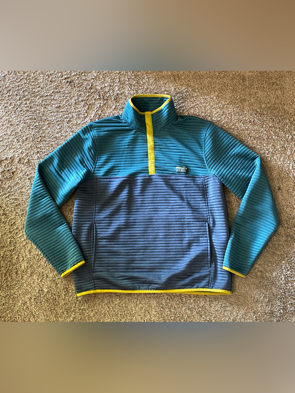 Men's M L.L. Bean Airlight Pullover Sweater Jacket Colorblock 1/4 Snap Top Large